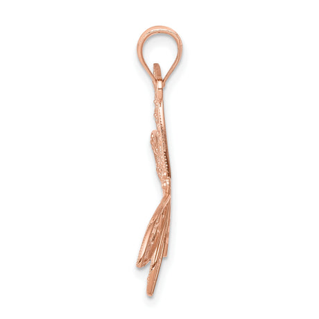 14k Rose Gold Dragonfly Pendant with Floral Filigree Wings, Nature-Inspired Jewelry for Women