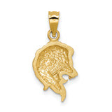 Brushed Diamond-cut Lion Head Charm Pendant in Real 14k Yellow Gold
