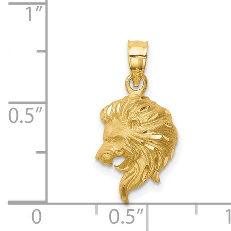 Brushed Diamond-cut Lion Head Charm Pendant in Real 14k Yellow Gold