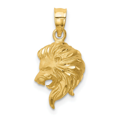 Brushed Diamond-cut Lion Head Charm Pendant in Real 14k Yellow Gold