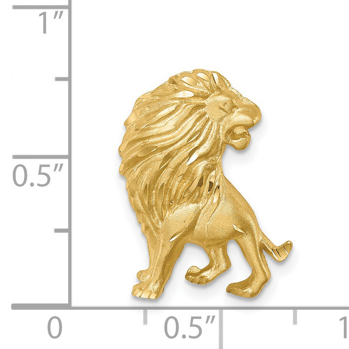 Brushed Diamond-cut Lion Chain Slide Charm Pendant in Real 14k Yellow Gold