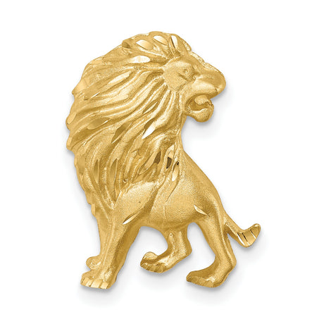 Brushed Diamond-cut Lion Chain Slide Charm Pendant in Real 14k Yellow Gold