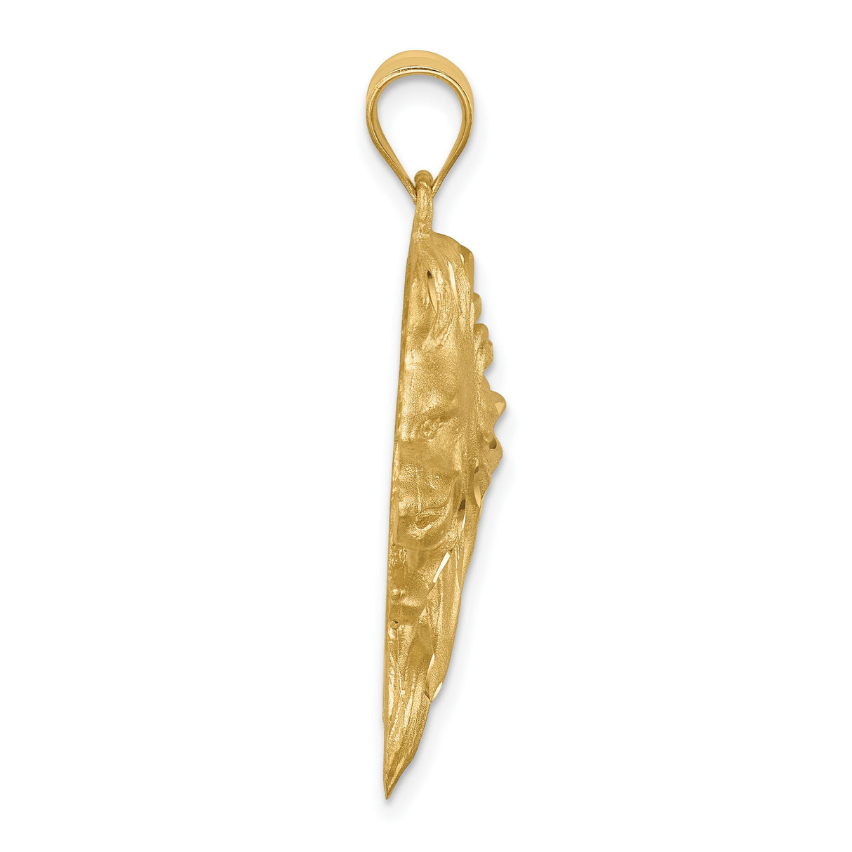 Brushed Diamond-cut Lion Head Charm Pendant in Real 14k Yellow Gold