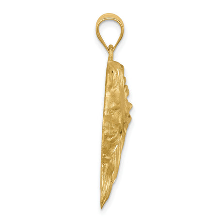 Brushed Diamond-cut Lion Head Charm Pendant in Real 14k Yellow Gold