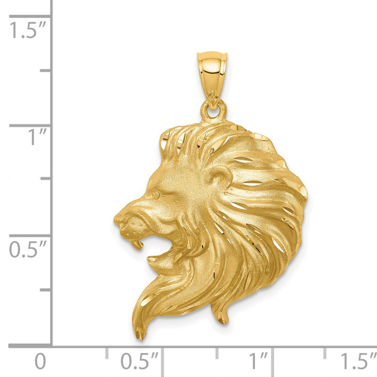 Brushed Diamond-cut Lion Head Charm Pendant in Real 14k Yellow Gold