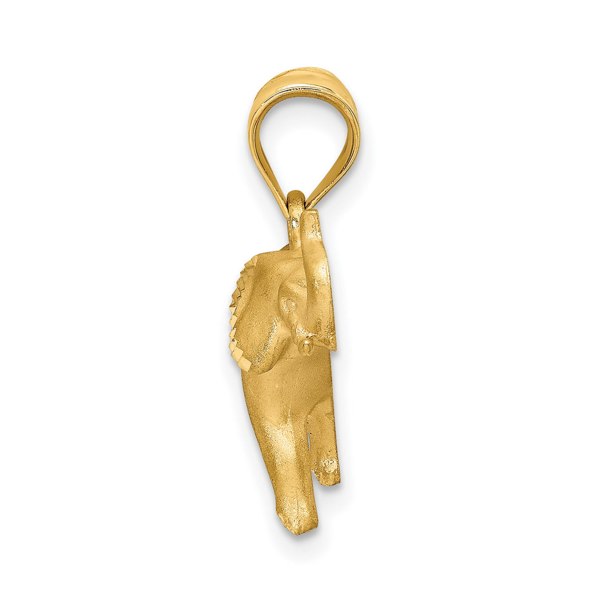 14k Yellow Gold Elephant Pendant, Textured Raised Trunk Animal Charm Symbolizing Luck and Wisdom