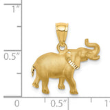 14k Yellow Gold Elephant Pendant, Textured Raised Trunk Animal Charm Symbolizing Luck and Wisdom