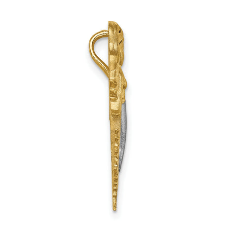 14k Yellow Gold Mermaid Pendant with Rhodium, Two-Tone Nautical Fantasy Charm for Women