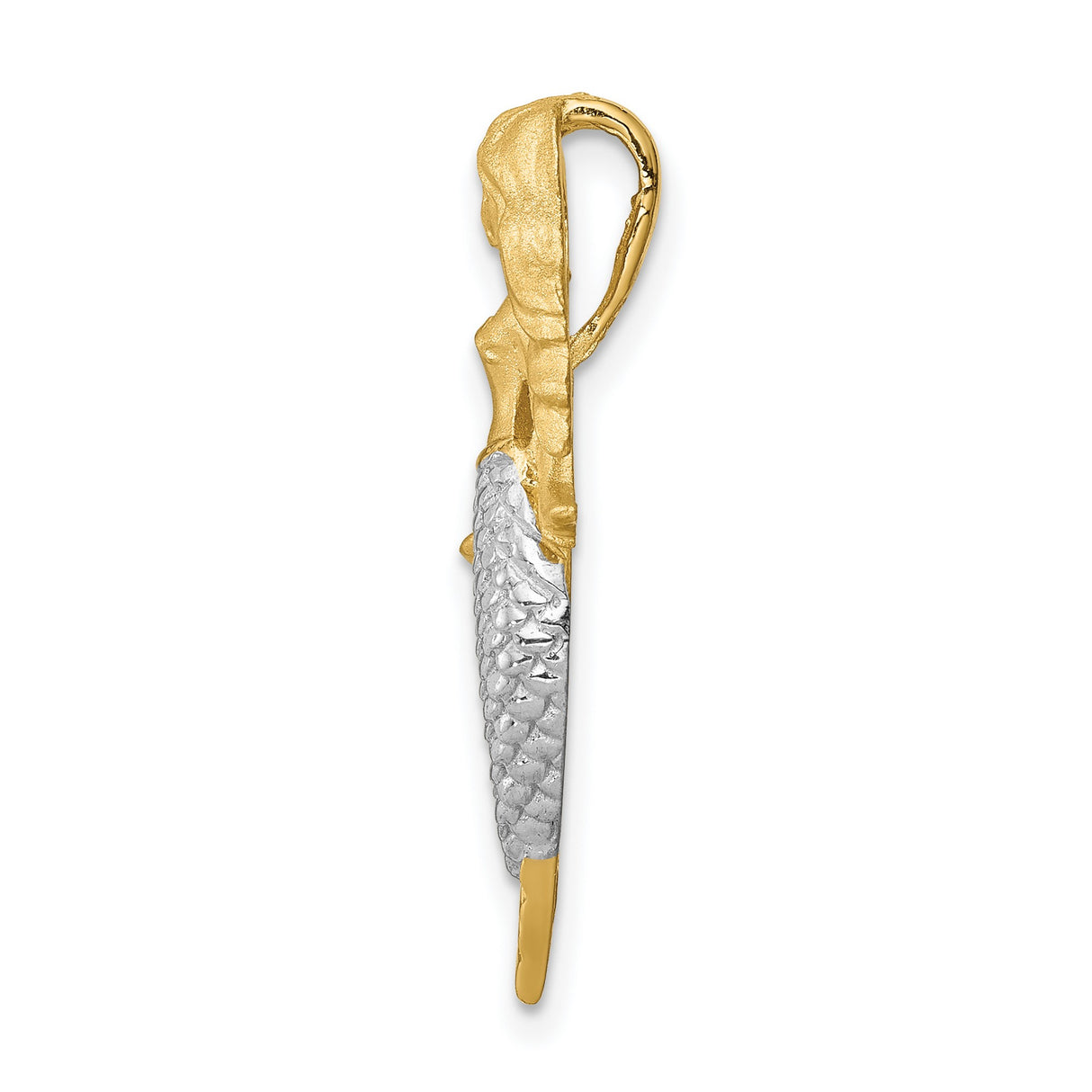 14k Multi-Tone Gold Mermaid Pendant with Detailed Scales and Long Hair, Ocean Fantasy Theme
