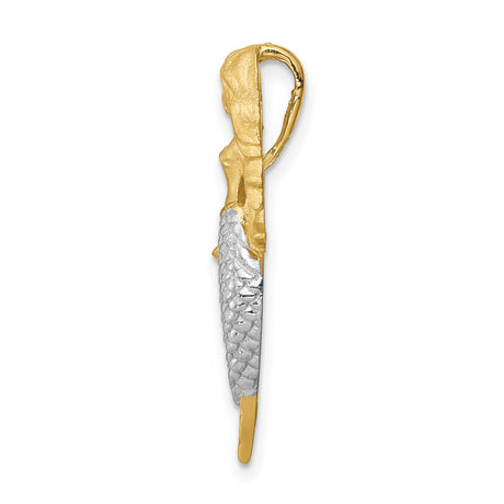 14k Multi-Tone Gold Mermaid Pendant with Detailed Scales and Long Hair, Ocean Fantasy Theme