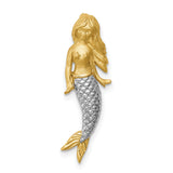 14k Multi-Tone Gold Mermaid Pendant with Detailed Scales and Long Hair, Ocean Fantasy Theme