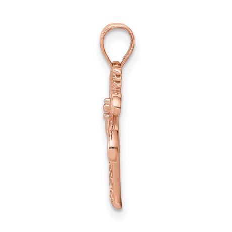 14k Rose Gold Palm Tree Pendant with Ornate Scroll Trunk Detailing, Tropical Beach Charm
