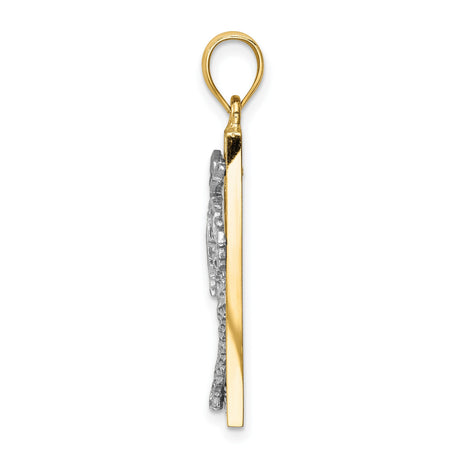 14k Two-Tone Gold Palm Tree Pendant with Tropical Rectangle Frame Design