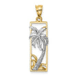14k Two-Tone Gold Palm Tree Pendant with Tropical Rectangle Frame Design