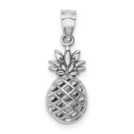 14k White Gold Pineapple Pendant with Open Lattice Design, Tropical Charm for Women