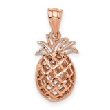 14k Rose Gold Pineapple Pendant with Open Lattice Design, Tropical Summer Charm for Women