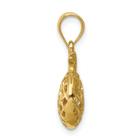 14k Yellow Gold Pineapple Pendant with Open Lattice Design, Tropical Fruit Charm for Women