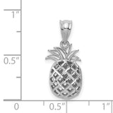 14k White Gold Pineapple Pendant with Cut-Out Design, Tropical Charm for Women