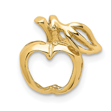 14k Yellow Gold Open Apple Pendant with Leaf Detail, Minimalist Cut-Out Symbolizing Knowledge and Health