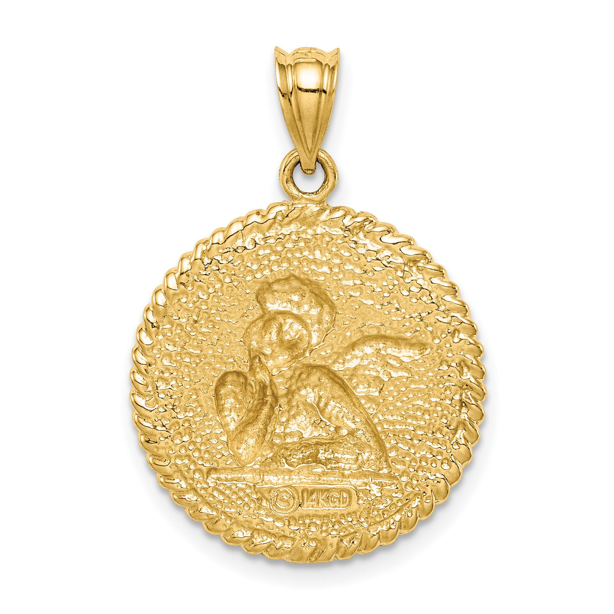 Brushed Angel Charm Pendant in Real 14k Yellow Gold