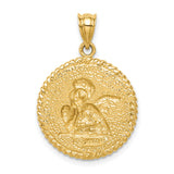 Brushed Angel Charm Pendant in Real 14k Yellow Gold