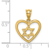 14k Yellow Gold Heart Pendant with Star of David, Jewish Symbol Charm for Women