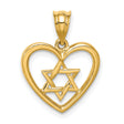 14k Yellow Gold Heart Pendant with Star of David, Jewish Symbol Charm for Women