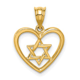 14k Yellow Gold Heart Pendant with Star of David, Jewish Symbol Charm for Women