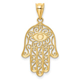 Polished and Enameled Hamsa Charm Pendant in Real 14k Yellow Gold