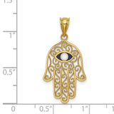 Polished and Enameled Hamsa Charm Pendant in Real 14k Yellow Gold