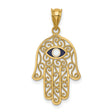 Polished and Enameled Hamsa Charm Pendant in Real 14k Yellow Gold