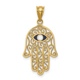 Polished and Enameled Hamsa Charm Pendant in Real 14k Yellow Gold
