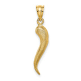 14k Yellow Gold Italian Horn Pendant, Cornicello Charm for Good Luck and Protection