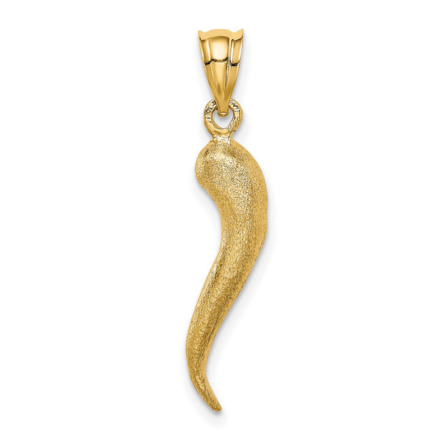 14k Yellow Gold Italian Horn Pendant, Cornicello Charm for Good Luck and Protection