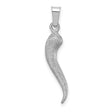 14k White Gold Italian Horn Pendant, Textured Satin Cornicello Charm for Luck and Protection