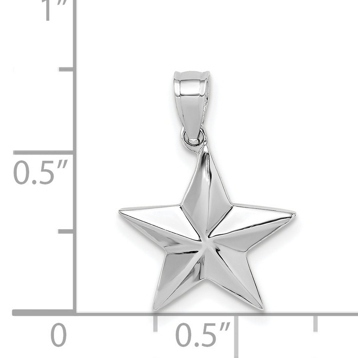 14k White Gold Star Pendant with Polished 3D Five-Point Design, Celestial Minimalist Jewelry