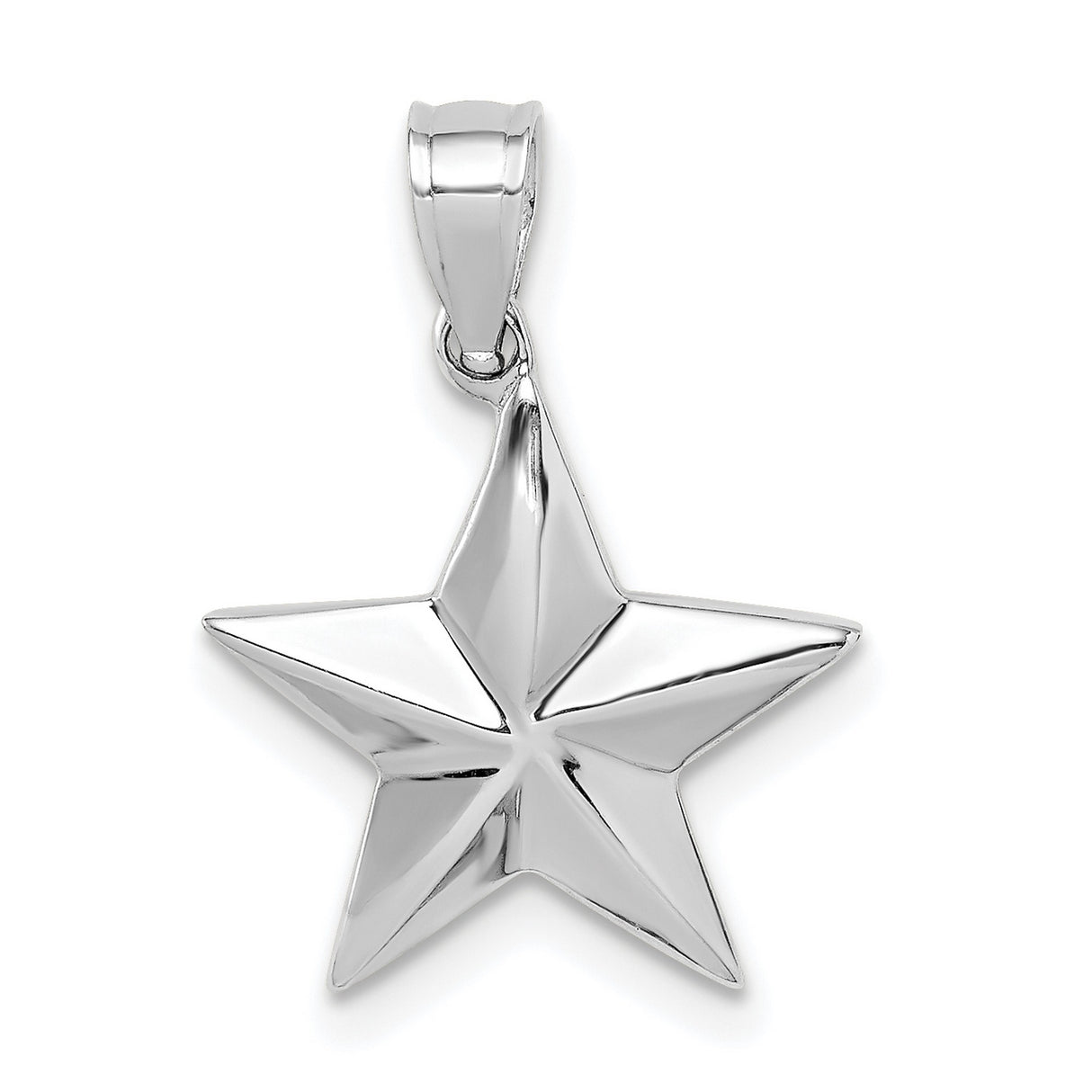 14k White Gold Star Pendant with Polished 3D Five-Point Design, Celestial Minimalist Jewelry