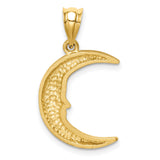 14k Yellow Gold Crescent Moon Pendant with Serene Face Design, Celestial Jewelry