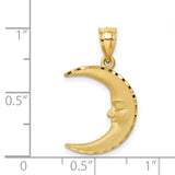 14k Yellow Gold Crescent Moon Pendant with Serene Face Design, Celestial Jewelry