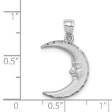 14k White Gold Crescent Moon Pendant with Serene Face, Celestial Lunar Design