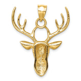 14k Yellow Gold Deer Head Pendant with Antlers and Tribal Engraving