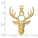 14k Yellow Gold Deer Head Pendant with Antlers and Tribal Engraving
