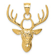 14k Yellow Gold Deer Head Pendant with Antlers and Tribal Engraving