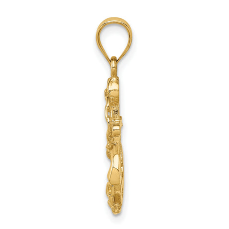 14k Yellow Gold Anchor Pendant with Wrapped Chain Design, Nautical Symbol of Strength and Faith