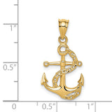 14k Yellow Gold Anchor Pendant with Wrapped Chain Design, Nautical Symbol of Strength and Faith