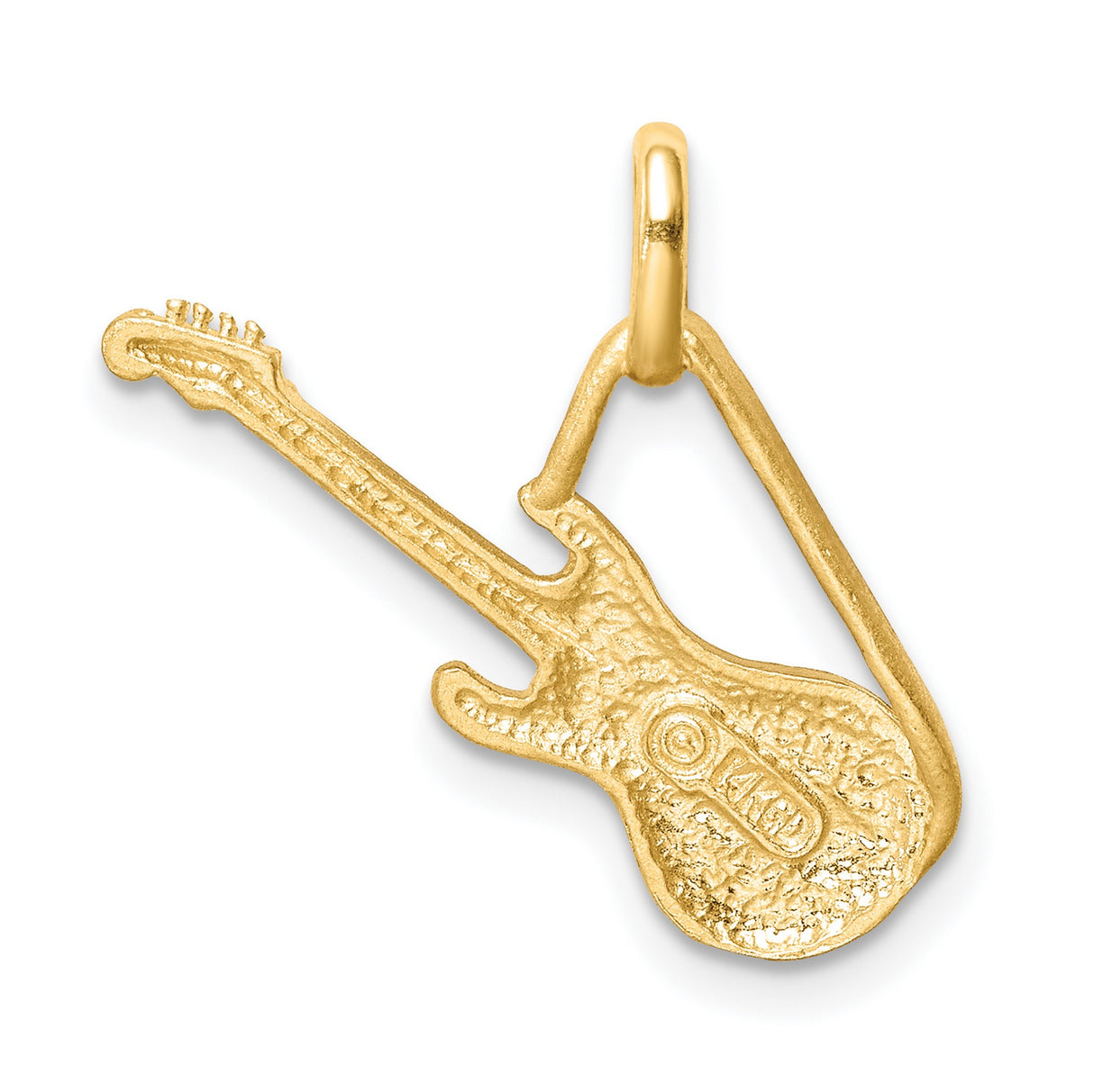 14k Yellow Gold Guitar Pendant, Electric Instrument Charm, Rock Music Theme Jewelry