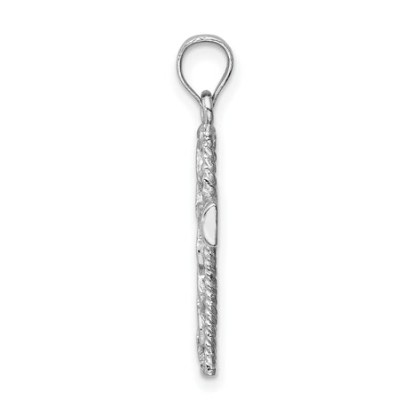 14k White Gold Cross Pendant with Braided Rope Detail and Lattice Design
