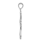 14k White Gold Diamond Cut Textured Cross Pendant with Polished Finish for Men and Women