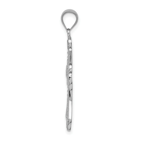 14k White Gold Diamond Cut Textured Cross Pendant with Polished Finish for Men and Women