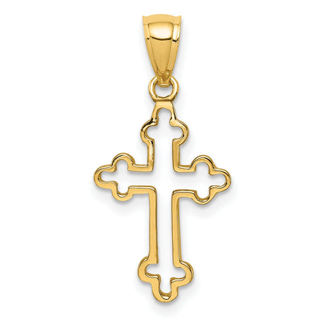14k Yellow Gold Cross Pendant with Sleek Openwork Design and Polished Finish
